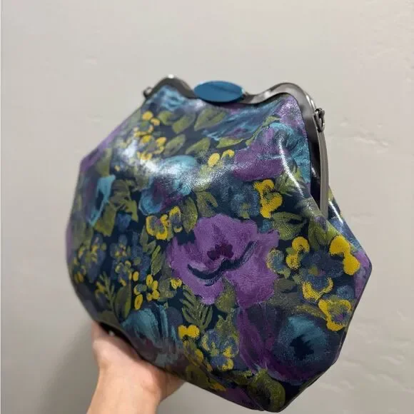 Original Design! Cowhide Leather Floral Print Handmade Metal Frame Slouchy Bag - Picture 11 of 16